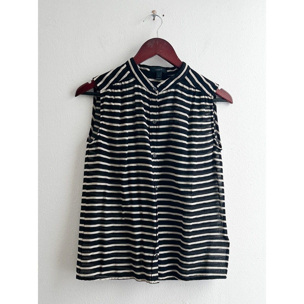 J. Crew Womens Striped Sleeveless‎ Cotton Button Down Band Collar Shirt 0 82101
